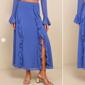 LULU's Boho Bohemian Flowy Romantic Ruffle Chiffon Blue Maxi Skirt NWT
